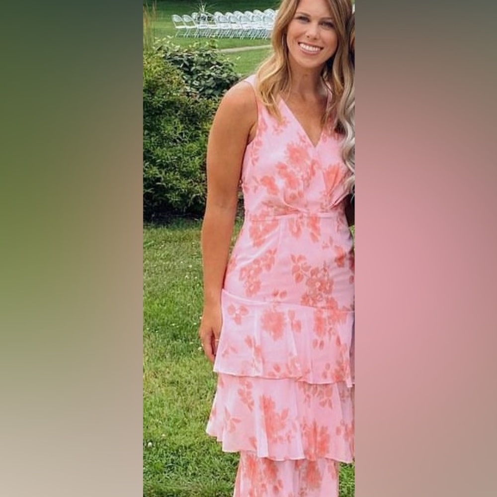WAYF pink flower tiered maxi dress